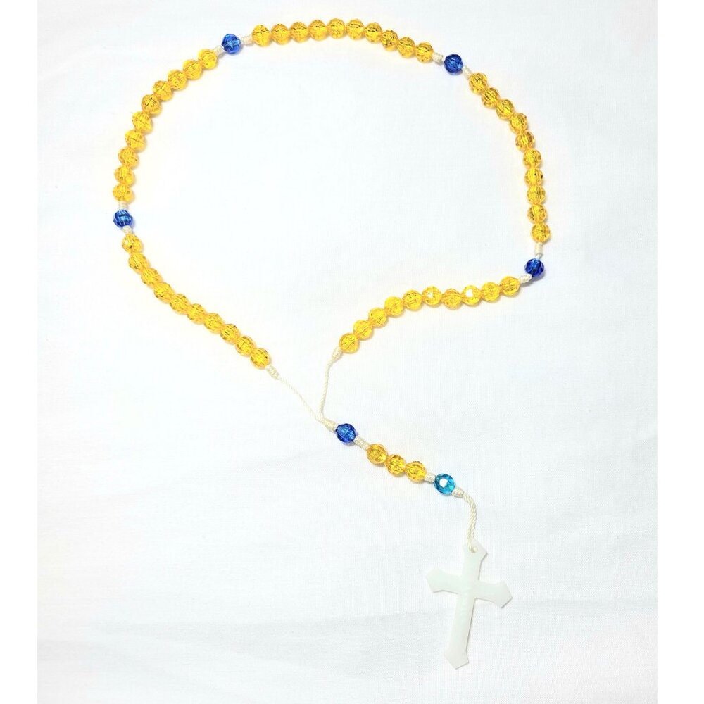 Crystal Beaded Pineapple Yellow & Blue 17" Long Catholic Prayer Rosary Beads